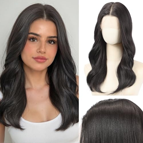 testar 13x6 Schwarze Lace Front Perücke, synthetisch, lang gewellt, 22 Zoll, hitzebeständige Synthetikfaser, für den täglichen Gebrauch