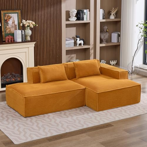 FammyLoft Modulares Boneless Couch mit Zwei Kissen, Sofa L Form, Schlafcouch, Vollkomprimiertes Ecksofa, Schlafsofa, Cloud Couch Ohne Montage, für Wohnzimmer/Schlafzimmer/Büro, 233cm, Senfgelb