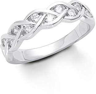 S.Oliver Damen Ring geflochtener 925 Sterling Silber rhodiniert Zirkonia weiß