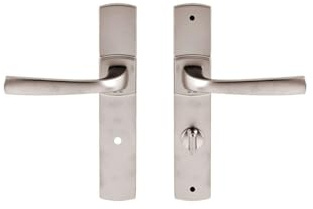 Vachette Türgriff-Set auf großer Platte MUZE – Version mit Verurteilung für WC/SDB-Türen, Abstand 195 mm – System zum einfachen Anbringen – aus robustem Zamak, Platin-Finish