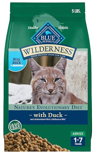 Blue Buffalo Wilderness Nature's Evolutionary Diet High-Protein, Grain-Free Natural Dry Food for Adult Cats, Duck, 5-lb. Bag