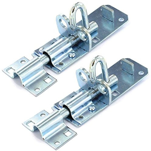 2 x Brenton Strong Sliding Padlock Shed Gate Door Bolt Black or Zinc 150mm (6) Zinc