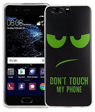 König Design Handyhülle kompatibel mit Huawei P10 Silikon Case Hülle Sturzsichere Back-Cover Handyhülle - Don't Touch My Phone Grün Schwarz