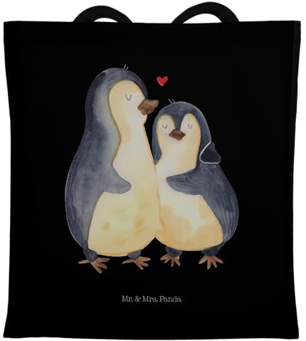 Mr. & Mrs. Panda canvas tasche Pinguin umarmen - Geschenk, Tote Bag, Verknallt, Shopping, glücklich, Liebe, Hochzeit, Stoffbeutel, Uni, Hochzeitstag, Umarmung Verliebt