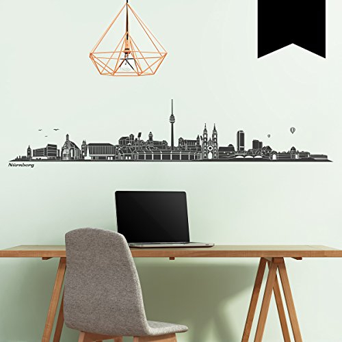 WANDKINGS Wandtattoo - Skyline Nürnberg (ohne Fluss) - 190 x 39 cm - Schwarz - Wähle aus 6 Größen & 35 Farben