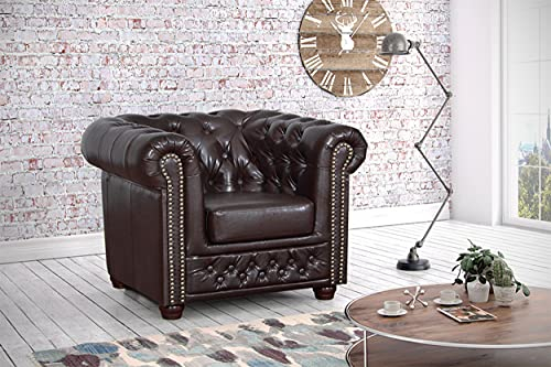 Chesterfield Sessel 1 Sitzer in Kunstleder Vintage braun Couch Polstersofa Sofa