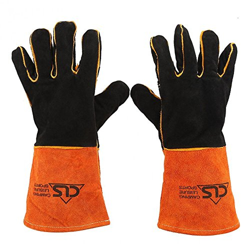 1 Paar Leder Grill Handschuhe Wildleder Grillhandschuhe, Ofenhandschuhe Backhandschuhe lang Handschuhe , 662°F(350℃), Topflappen für Küche und Grill Grillplatz Mikrowelle BBQ Schweißen Handschuhe