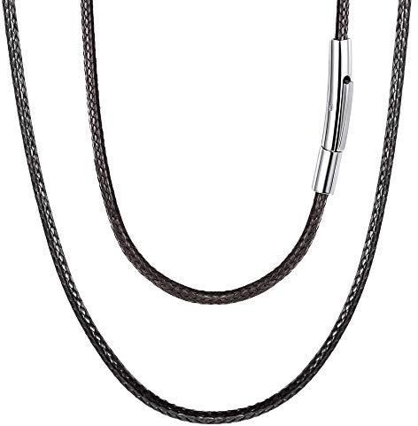 FOCALOOK Halskette/Armband Mode Kunstleder Collier Schwarz Wachsschnur Kette 75CM 2mm breit Geflochten Lederkette Gothic Lederband mit Edelstahl Verschluss für Männer Frauen Jungen Mädchen