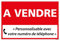 Panneau Immobilier Personnalisable à Vendre avec Oeillets aux 4 coins - Rouge - Plastique rigide AKILUX 3,5mm - Dimensions 600x400 mm - Protection Anti-UV