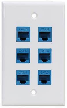 Cat 6 Ethernet Wall Plate 6 Port,Ethernet Wall Plate Female-Female Removable Compatible with Cat7/6/6e/5/5e Ethernet Devices -Blue