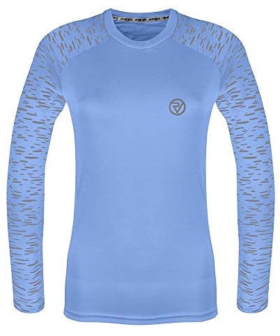 Proviz Womens REFLECT360 Sports T-Shirt – Reflective, Long Sleeve, Fluorescent Running Top for Women, Gym Top, Hi Vis Ladies Running Top Sky Blue