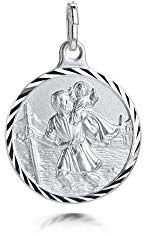 Amberta 925 Sterling Silber Medaille - Anhänger mit dem Heiligen Christophorus - Religiöser Beschützer Talisman - Münze für Frauen und Männer