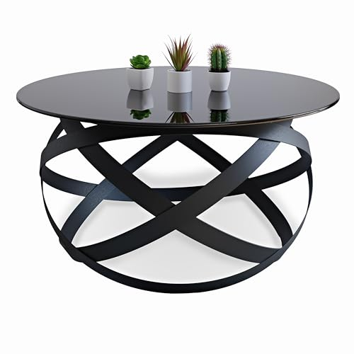 Lumarc Firenze, Couchtisch Rund aus Gehärtetem Glas und Stahl Handgefertigt, Wohnzimmertisch, Coffee Table, Schwarz, 70x40 cm, Langlebig & Stilvoll