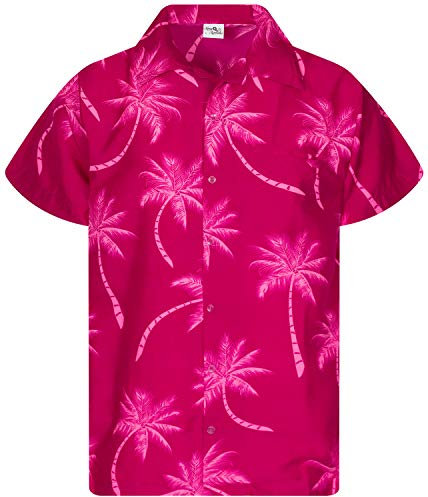 King Kameha Funky-Camisa-Hawaiana, Manga-Corta, Palm-Shadow, Rosa-Magenta, XXL