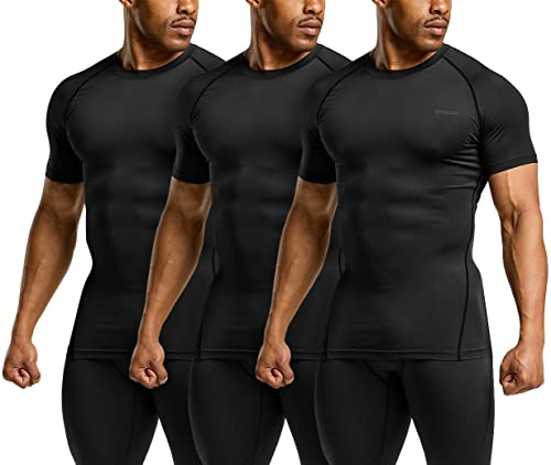 TSLA Men's UPF 50+ Quick Dry Short Sleeve Compression Shirts, Athletic Workout Shirt, Water Sports Rash Guard, Core Tops 3pack Jet Black, XX-Large