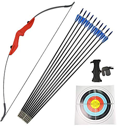 MILAEM Bogenschießen Takedown Recurve Bogen und Pfeil Set 30 lbs Sportbogen 35 lbs 40 lbs Straight Bogen mit Glasfaserpfeilen Langbogen Jagdbogen für Rechts und Linkshänder (Rot, 30lbs)