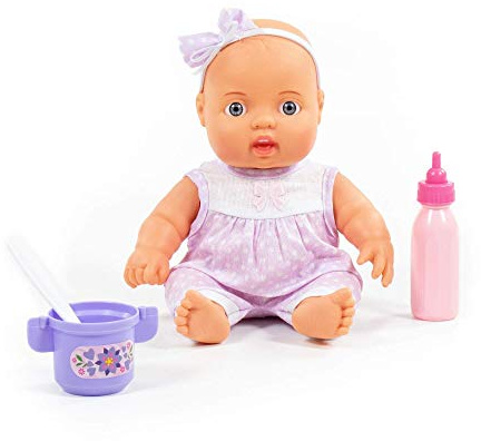 Babypuppe Puppe 24 cm mit Zubehör 3-TLG. Fläschchen Becher Kinder Spielzeug +3J