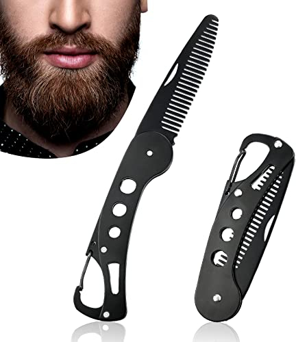 Bartkamm, Edelstahl Antistatisch Faltbarer Taschenkamm, Kreativer Messerstil Pflegekamm Schnurrbart-Stylingkamm Beard Comb zum Kämmen & Pflegen von Haaren, Bärten und Schnurrbärten(9,5 * 3 * 1,5cm)