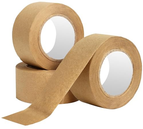 wexpw Lot de 3 rouleaux de ruban adhésif en papier kraft gommé marron pour encadrement de photos, emballage sécurisé, adhésif très résistant – 36 mm x 80 m