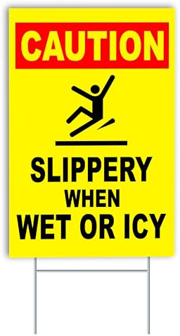 Warnschild mit Aufschrift Caution Slippery When Wet Or Icy – 20,3 x 30,5 cm – Warnschild – „Slippery When Wet“ – Warnschild – Gelb Wet Floor Schild – Hofschild Kunststoff
