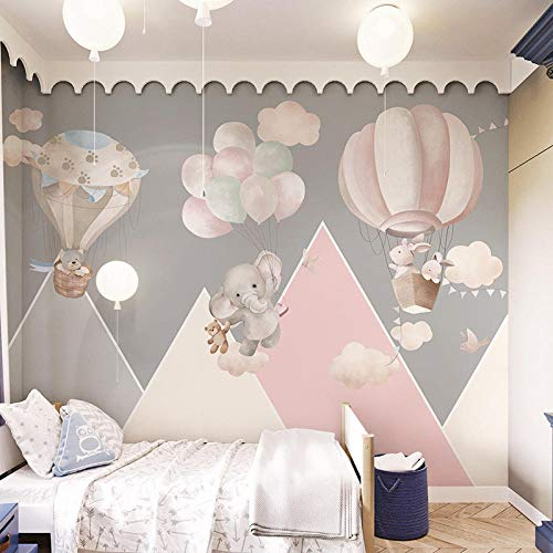 XLMING Graue Kinderzimmer Tapete Mädchen Schlafzimmer Cartoon Tapete Heißluftballon Kindergarten Junge Zimmer Tapete Nahtlos Wanddekoration fototapete 3d Vlies wandbild Schlafzimmer-250cm×170cm