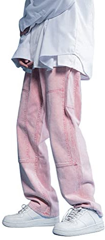 Onsoyours Pantalon De Sport Mode Homme Pants De Jogging Jean Droit Garçon Patchwork Pantalons Grande Taille en Poches Jeans Jogging Slim Fit Cargo Trouser G Rose XXL
