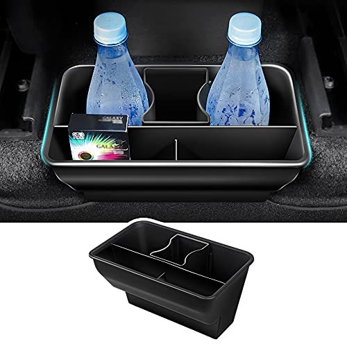 Karltys Rear Center Console Organizer for Tesla Model Y 2020-2023 Accessories 2nd Row Back Seat Storage Box Under Seat Rear Middle Air Outlet Container Bin ABS Black