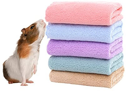 5 Stück Meerschweinchen Weiche Decken, Hamster Fleece Käfig Liner, Kleine Tiere Bettwäsche Matten Badetücher (Klein)