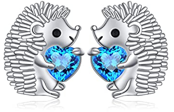 Igel Ohrstecker für Damen Mädchen 925 Sterling Silber Igel Schmuckset Süßes Tier Blaues Herz CZ Ohrring (Ohrstecker)