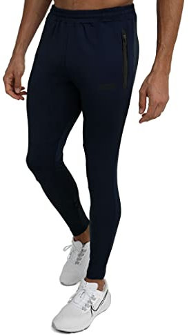 TCA Herren Rapid Quickdry enganliegende Jogging Hosen mit Reißverschlusstaschen - Blau, M