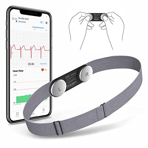 Checkme Moniteur ECG portable avec sangle de poitrine, affichage de la forme d'onde ECG en temps réel, surveillance ECG à long terme de 30 s à 15 min, fonctionne avec les applications iOS et Android