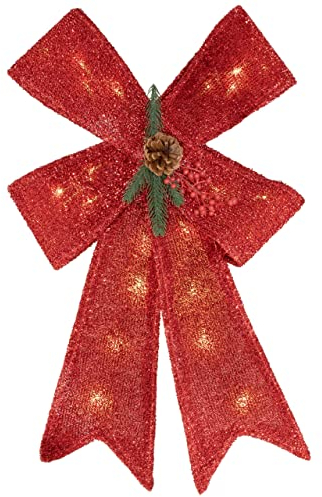 Schleife mit Zapfen und Tannennadeln 20 LED rot 58x35 cm Weihnachtsschleife Weihnachtsdeko Fensterdeko Fassadendeko Batterie Timer Xmas-Deko