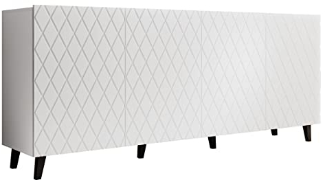 Mirjan24 Kommode Azrona mit 4 Türen, Anrichte, Highboard, Mehrzweckschrank, Große Kommode für Wohnzimmer, Diele & Flur, Sideboard, Wohnzimmerschrank (Weiß)