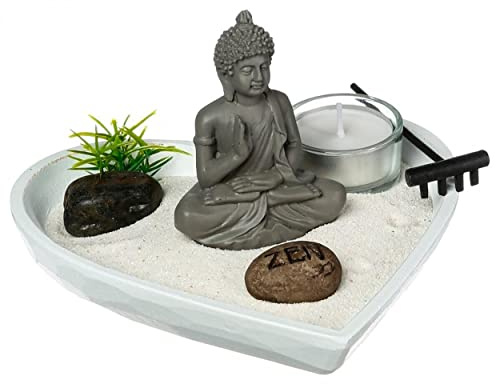 Hogar y Mas JARDÍN Zen con Buda Bandeja CORAZÓN Deco 17X16,5CM