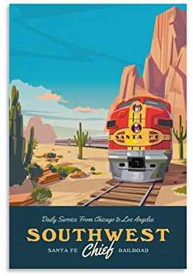 ONOTIO Southwest Santa Fe Chief Railroad Vintage Reiseposter Baum 60 x 90 cm Wandkunstdruck Leinwand Kunst Poster Moderne Familie Schlafzimmer Dekor Poster