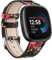 Lederarmbänder für Fitbit Versa 4/3/Sense 2/Sense, Damen & Herren, echtes Leder (Schwarz Rosa Blume)