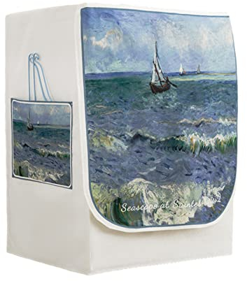 FANSU Pittura Copertura Lavatrice per Esterno per Lavatrici e Asciugatrice, Impermeabile Antipolvere Coprilavatrice da Esterno con Aperture Frontali Protezione Solare (M-6-8kg,Oceano)