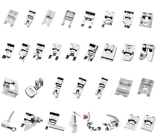 32PCS Sewing Machine Presser Foot Set Multifunction Hem Foot Spare Parts Accessories Sewing Machine Walking Foot Kit Household for Singer Toyota Janome Elna New Home Babylock Brother