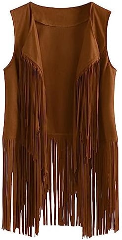 Yurosiay Gilet da Donna in Finta Pelle Scamosciata con Frange, Stile Etnico, Vintage, Senza Maniche, Lungo, da Motociclista, Rosso, S