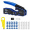 6COMGIGA Kit de Herramientas de Crimpado RJ45 Todo en Uno, Crimpadora Ethernet para Conectores Modulares Cat5e/Cat6/Cat6a 8P8C, Con Mini Pelacables, 50 Conectores y Cubiertas