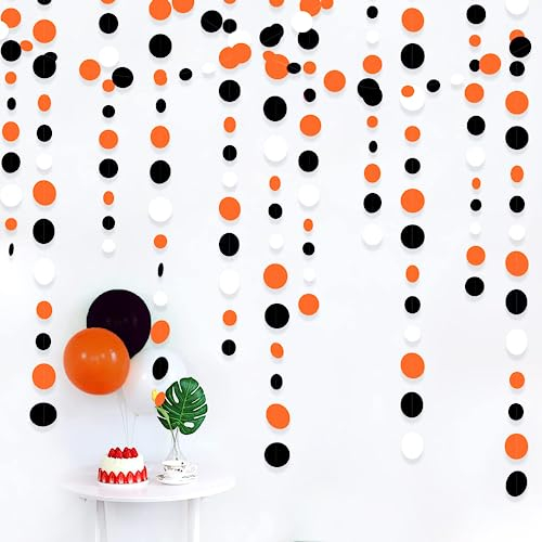 14 Meter Regenbogen Girlande Bunte Kreispunkte Hängende Papierschlange Hintergrund Polka Dot Banner für Geburtstag Bachelorette Verlobung Hochzeit Braut Baby Festa Party (orange Black White)