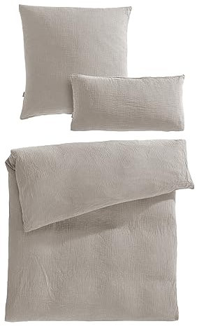 Pure Label Musselin Bettwäsche 155x220 cm mit einem Kissenbezug 80x80 cm und einem Kissenbezug 40x80 cm aus 100% Baumwolle - Traumhaft weiche, kuschelige Bettwäsche-Sets in Taupe