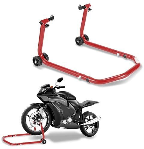 Ikodm Montageständer Motorrad Ständer Motorradheber Vorne, Montagelift Frontständer, Aufbockvorrichtung, breitenverstellbar, Wartungs-/Montagearbeiten für Motorräder bis 300 kg, Rot