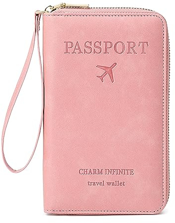 Reisepass Tasche, Travel Wallet Organizer, Reisepasshülle mit RFID Blocker für Damen und Herren, Reisezubehör Passport Tasche für Kreditkarten, Ausweis und Reisedokumente (Rosa)