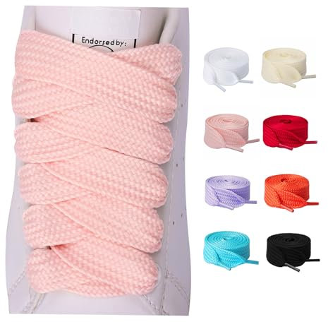 Olukssck 2 Paia di Lacci Scarpe Piatti, Stringhe Scarpe Ricambio da 20mm per Scarpe da Ginnastica, Scarpe da Corsa, per Adulti e Bambini, Rosa, 140cm