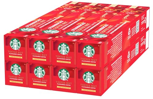 STARBUCKS Toffee Nut Flavoured Coffee by Nespresso, Blonde Roast, Coffee Capsules 8 x 10 (80 Capsules)