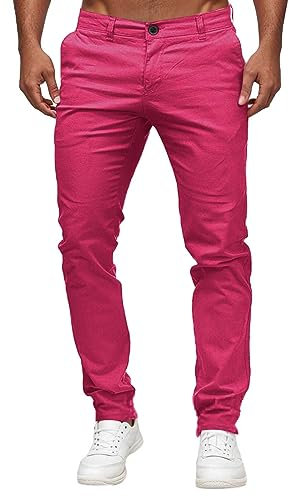 Beokeuioe Pantaloni lunghi da uomo, per il tempo libero, skinny slim fit, pantaloni lunghi chino, elasticizzati, da uomo, casual, con tasche, da lavoro, taglie forti, Rosa caldo, L
