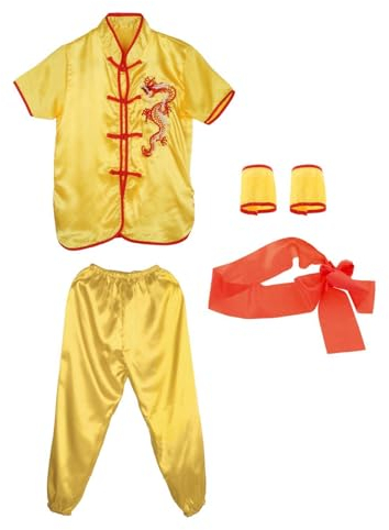 Ronyme Costume Traditionnel Chinois Wushu, Uniforme Tai, Costume d'exercice Qigong, Tenues d'arts Martiaux pour Adultes et Enfants, léger et Confortable, Jaune 140