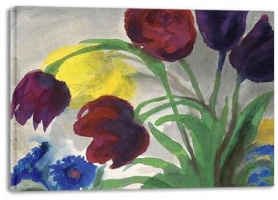 RYLJCZ Gerahmt–berühmte Wandkunst-Reproduktion–Nolde-Abstrakte berühmte Gemälde –abstrakte leinwandbilder- für Büro und Wohnzimmer Dekorative (Tulpen), 80 x 110 cm (31,5 x 43,3), gerahmt