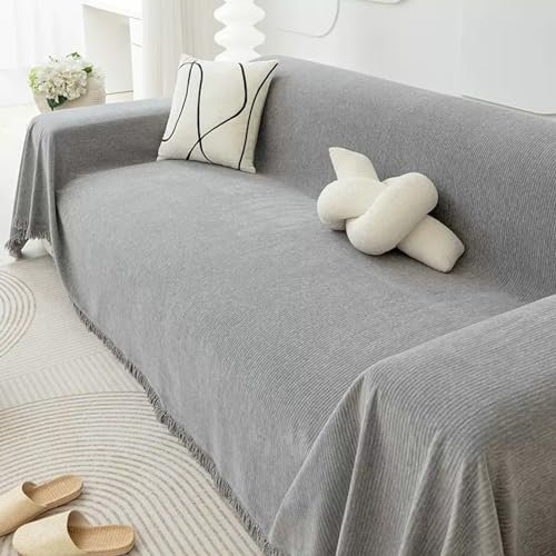 Ayoiow Sofabezug Hussen Couchbezug Grau Sofahusse 3Sitzer Chenille Einfarbig